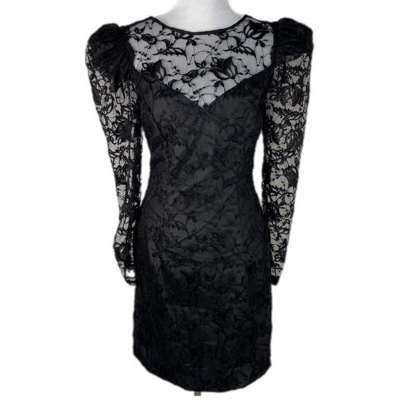 Black Lace Formal Dress - Sheath Prom HOCO - Union Made Vintage - Size 8 - Picture 1 of 9